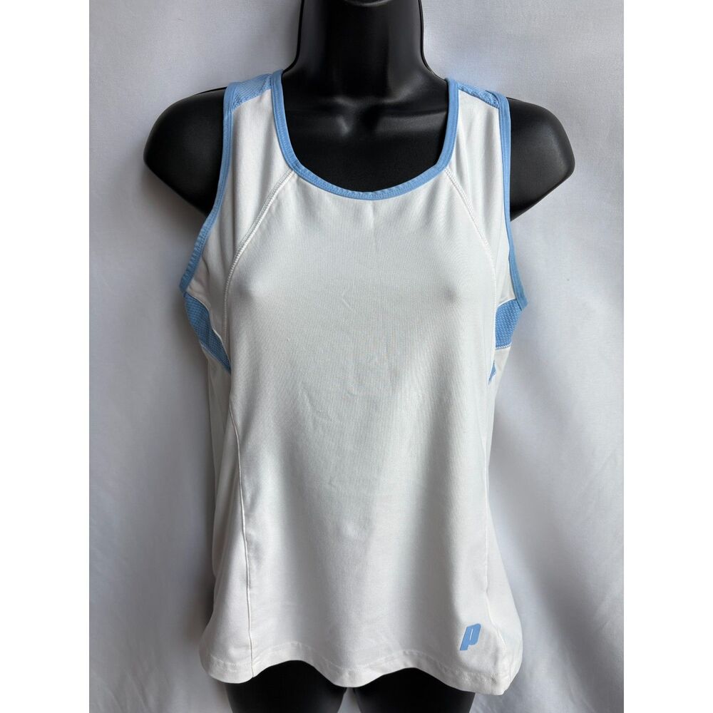 Prince White Tank Blue Trim Size M Workout Top Classy Tennis Gym Workout